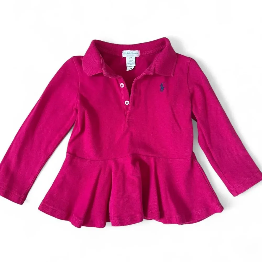 Ralph Lauren Toddler Girl Pink Peplum Polo Top 24M